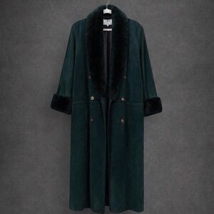 ❄️Vintage Maxima for Neiman Marcus Forest Green Suede Coat w/ Faux Fur Trim (S)